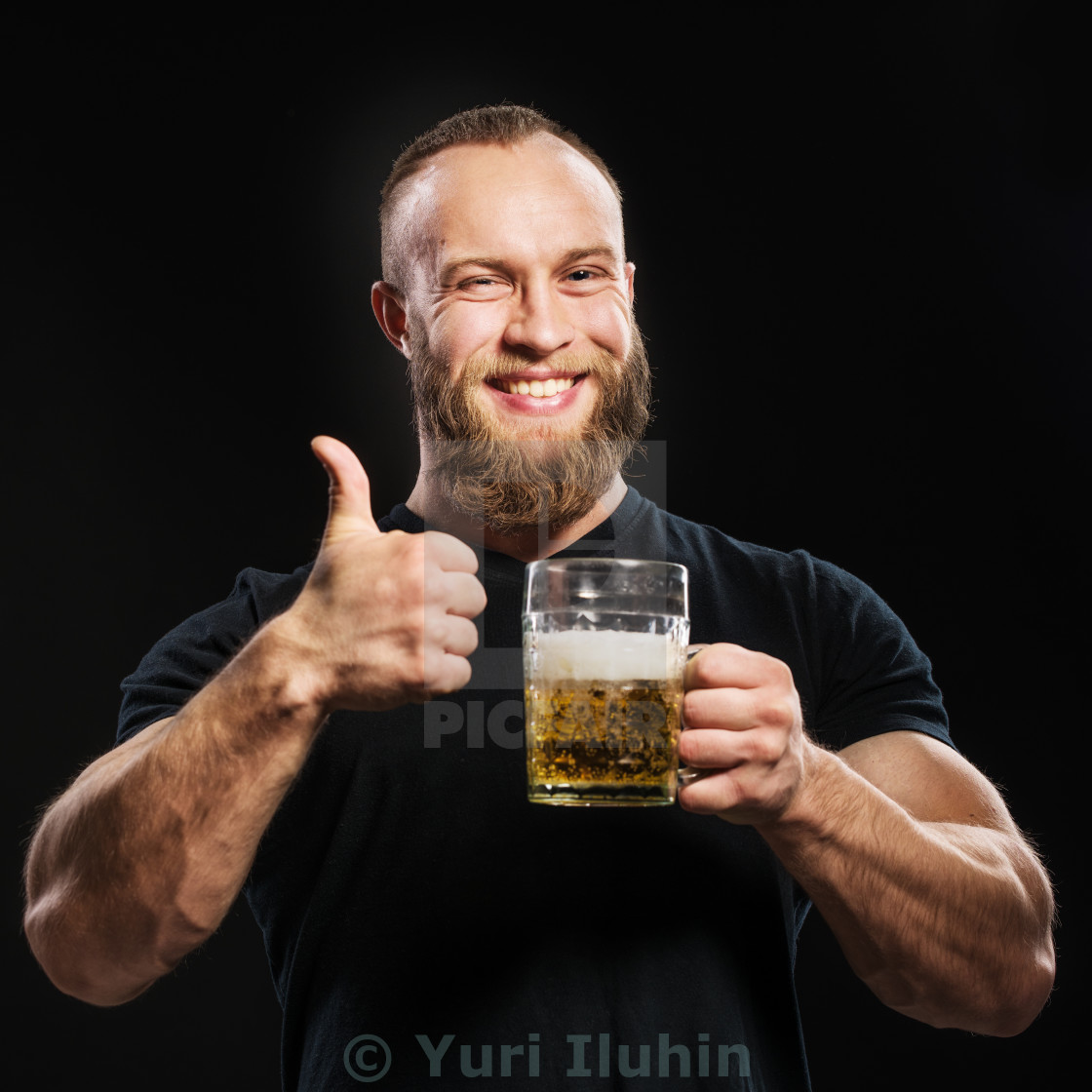 Bearded Man Drinking Beer From A Beer Mug Over Black Background License Download Or Print 